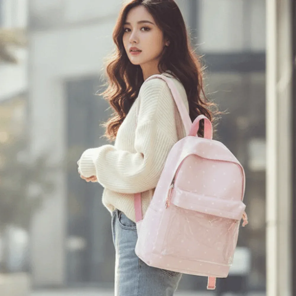 sac ita de style japonais, bretelles réglables, grande capacité, sac à dos transparent avec fenêtre transparente, fermeture éclair, sac à dos à pois.