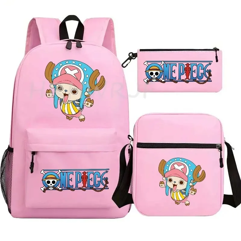 sac à dos anime one piece monkey d. luffy, grande capacité, décontracté, pour étudiants, sac d'école, 3 pièces, léger, pour femmes et hommes, voyage, mochilas décontractées