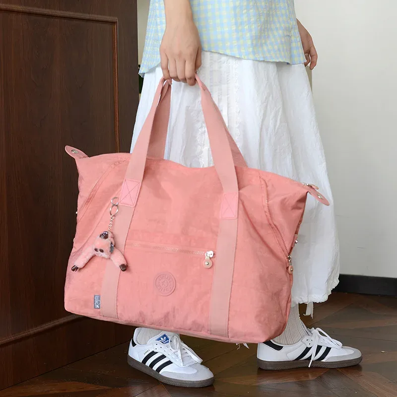 sac de voyage grande capacité en toile lavée, léger, pour courts séjours, sac de sport, avec pendentif singe, sac à bagages unisexe style urbain