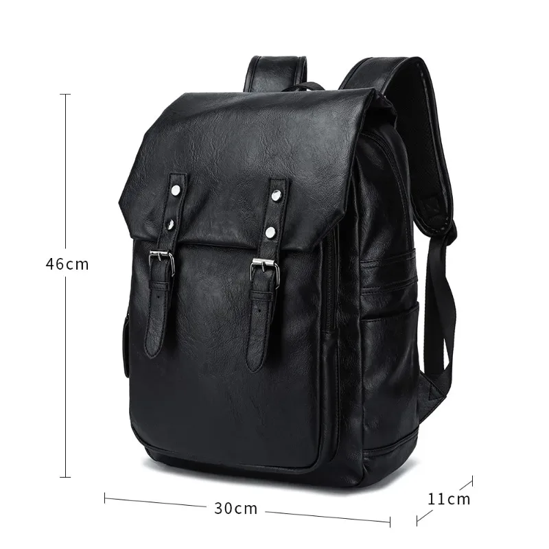 sac à dos de luxe en cuir pu pour hommes, sac à dos de voyage de grande capacité pour ordinateur portable de 15 pouces, sac à dos à rabat à la mode, sac de randonnée et de camping