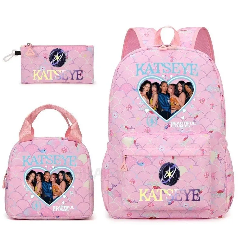 sac à dos amusant katseye, imperméable, grande capacité, pour ordinateur portable, sac d'école, pour femmes et hommes, motif dessin animé, sac de voyage, ensemble de 3 pièces.