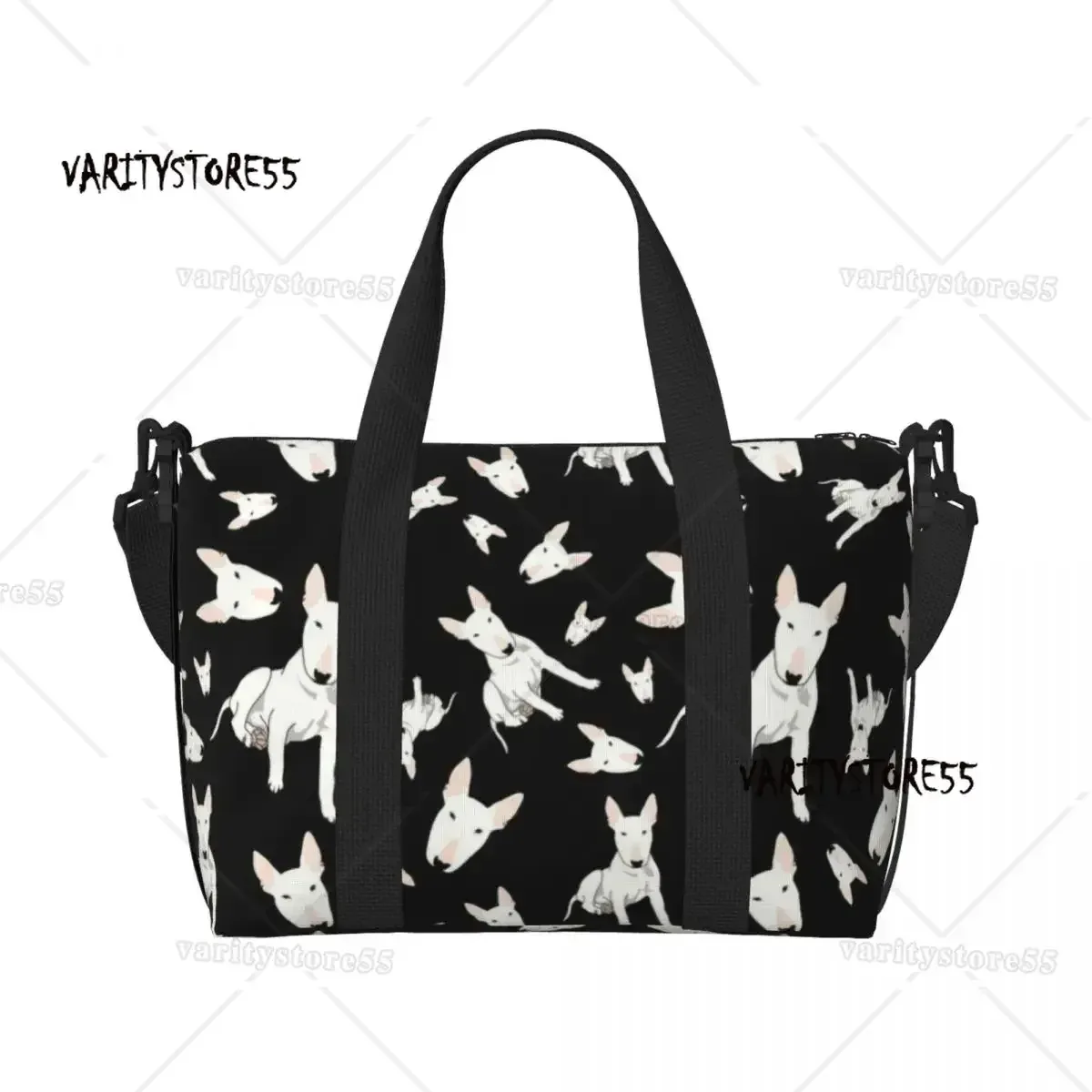 sac fourre-tout personnalisé à motif répété de chien bull terrier pour femmes, sac de voyage à bandoulière de grande capacité pour animaux de plage et de gymnastique