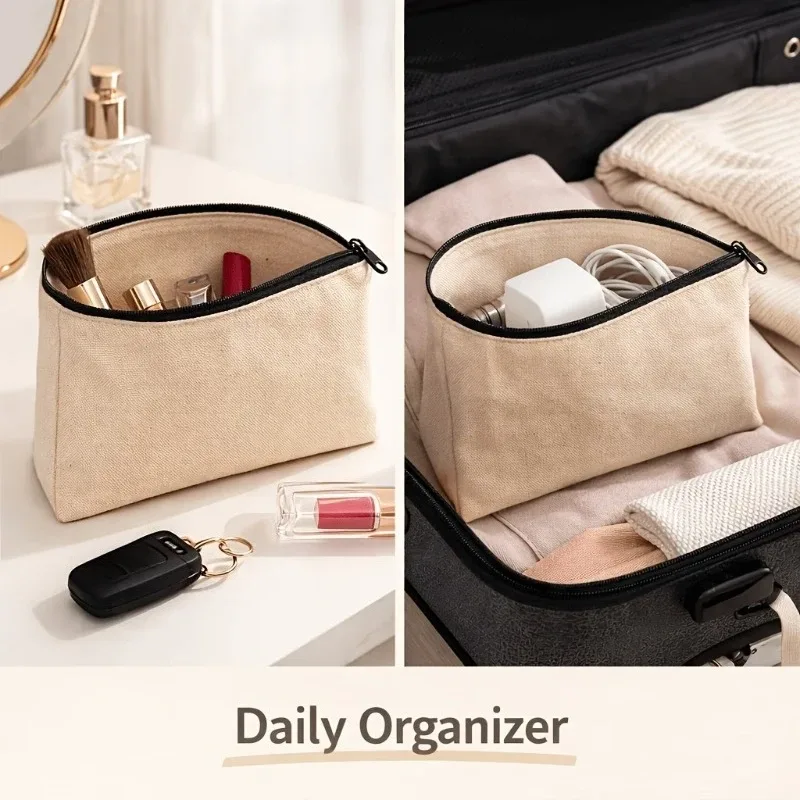 pochette en toile avec fermeture éclair personnalisée avec logo, 5 pièces, trousse à maquillage, étui à crayons, pour cosmétiques, bricolage, artisanat, sac de rangement multifonctionnel pour voyage et articles de toilette