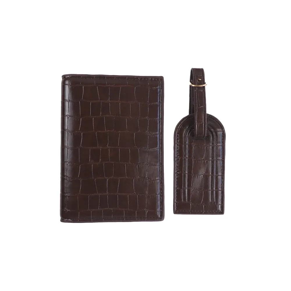 ensemble d'étiquettes de bagages et porte-passeport en cuir pu à motif crocodile personnalisé pour accessoires de bagages