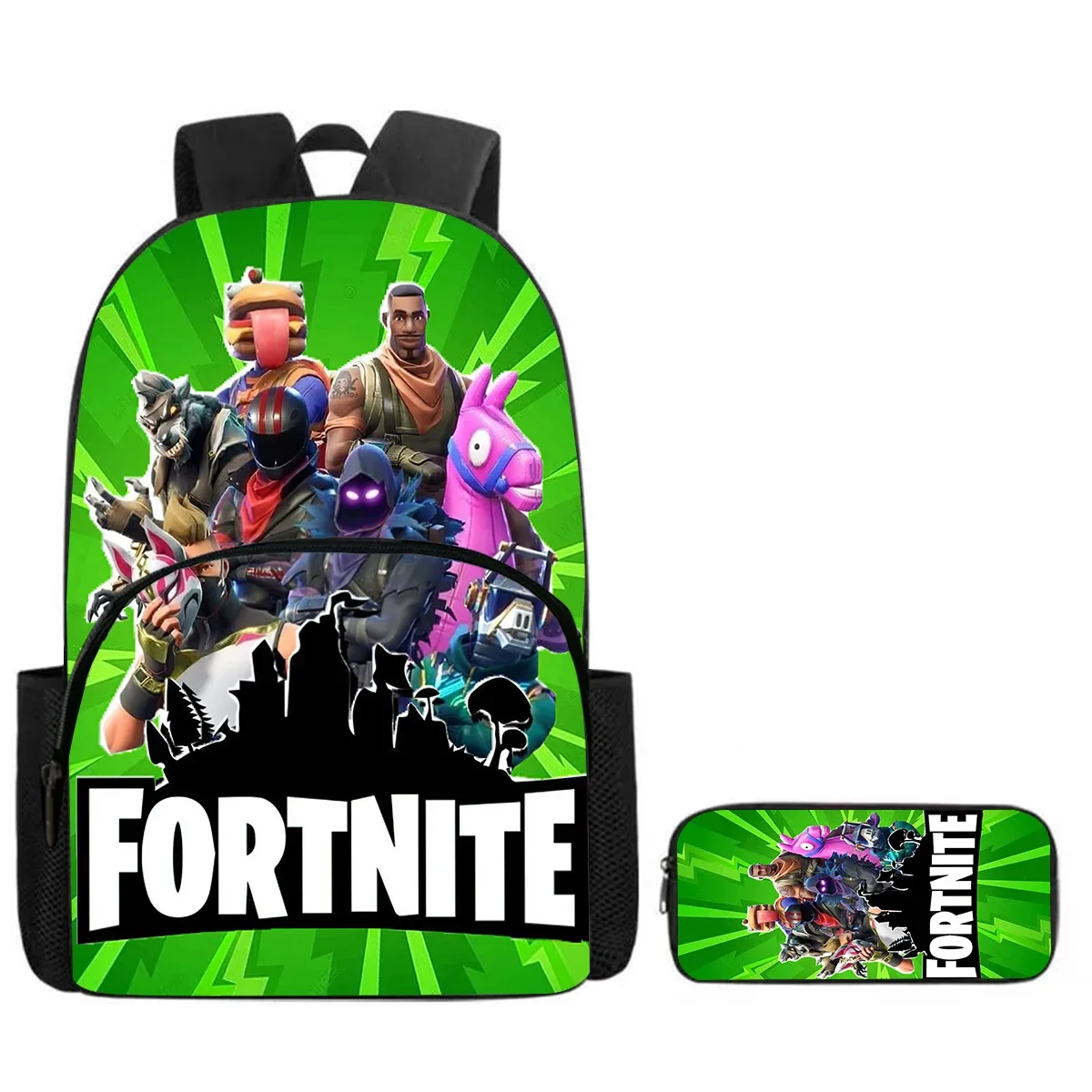 sac à dos de dessin animé fortnite avec poche avant et trousse à crayons 2 pièces - ensemble scolaire pour garçons et filles de 5 à 8 ans, cadeau de rentrée scolaire