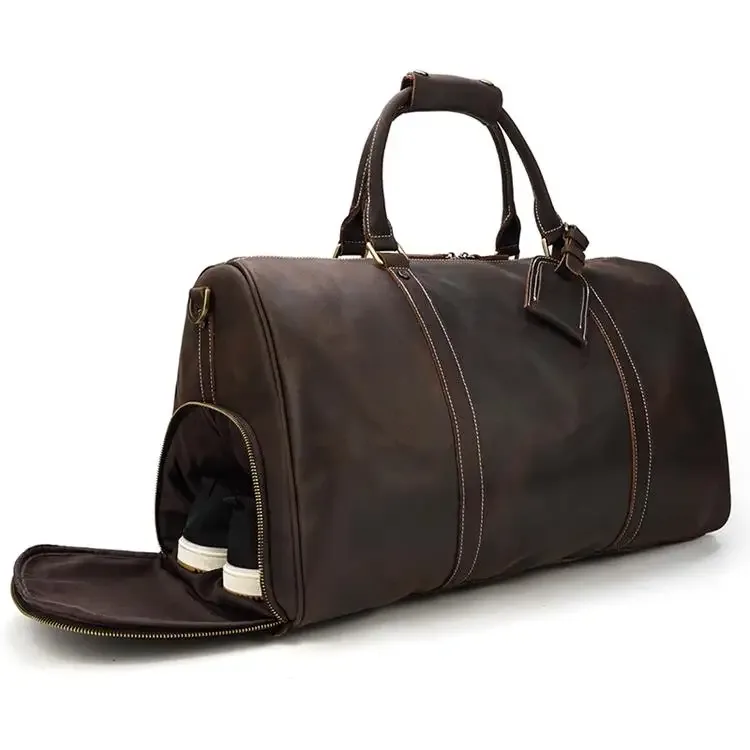 sac de voyage vintage en cuir véritable pour homme, fourre-tout de voyage, grand sac de week-end, sac de sport en peau de vache, bagage à main pour homme, grands sacs à main, 60cm