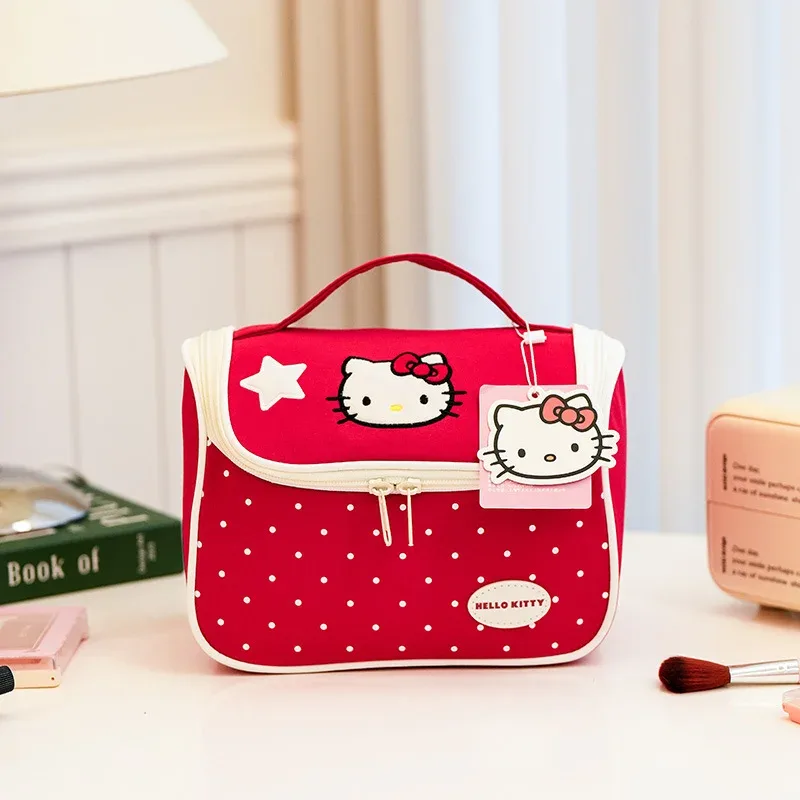 trousse de maquillage hello kitty à imprimé pomme, très attrayante, grande capacité, durable, idéale pour les voyages et les déplacements professionnels, portable