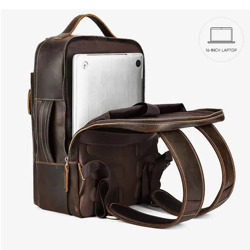 crazy horse – sac à dos en cuir de vache pour hommes, sac pour ordinateur portable, double épaule, sac de voyage de grande capacité, sac à dos quotidien