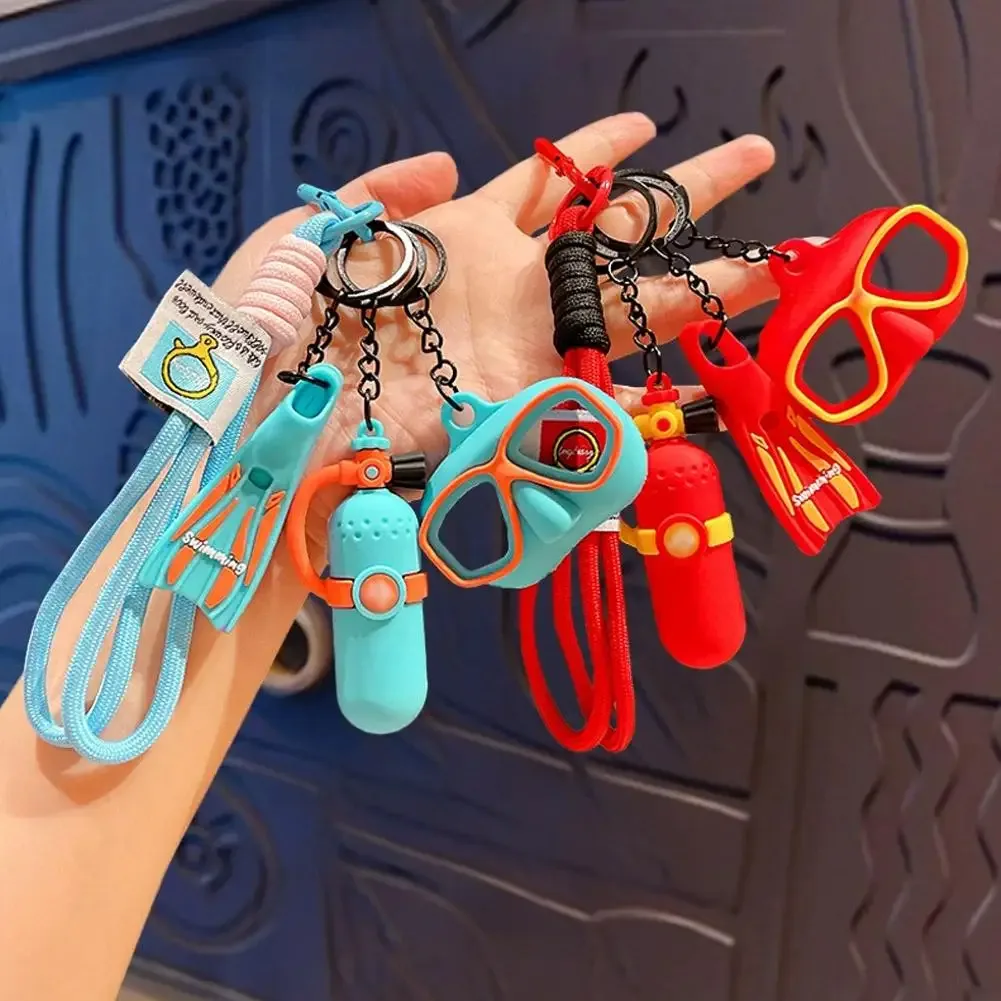 porte-clés thème plongée 3d mini équipement de plongée pendentif sac bouteille d'oxygène plongeur palmes lunettes anneau porte-clés aventure océanique pour sac à dos