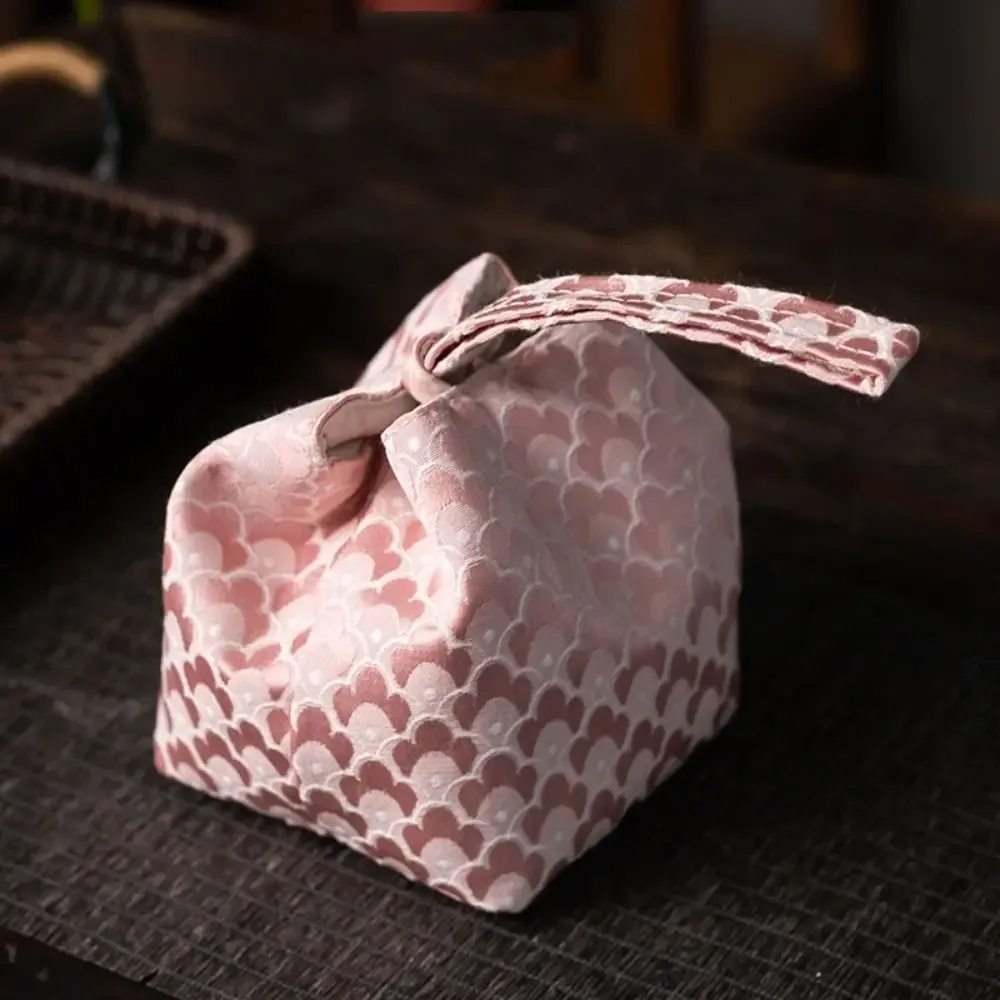 pochette en tissu à cordon de serrage pour tasse à thé de style chinois, sac de rangement portable imprimé pour service à thé, multifonctionnel, résistant à la casse