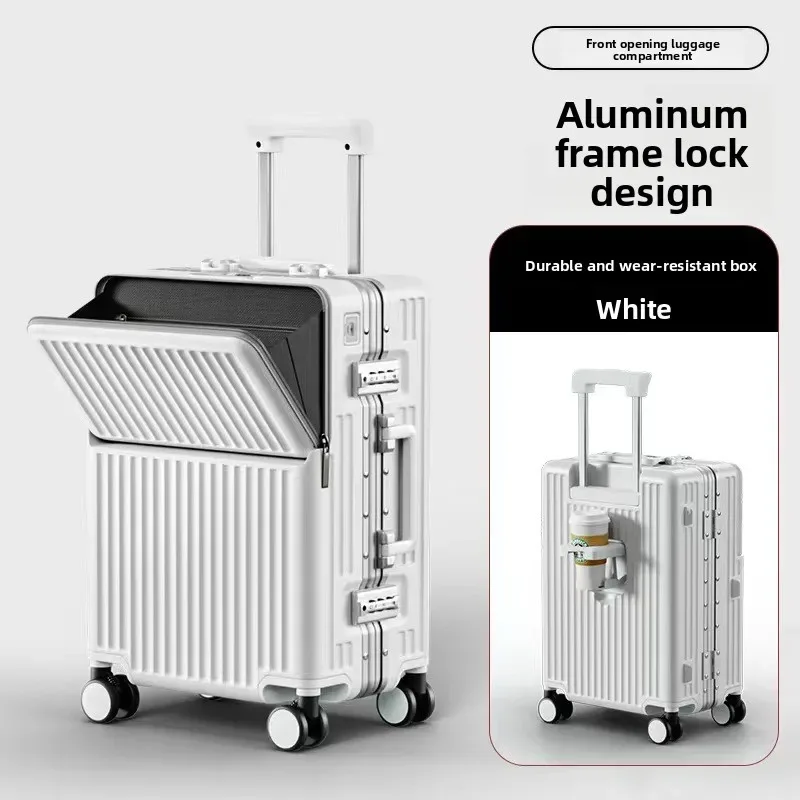 valise multifonctionnelle klqdzms à ouverture frontale, valise pour ordinateur portable, valise à roulettes 20"24"26 pouces, bagage de cabine avec fonction de charge