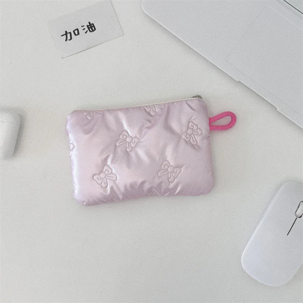 1 pièces sac de maquillage pour femmes petit nœud rose maquillage rouge à lèvres sac de rangement mignon sacs à cosmétiques porte-monnaie pochette de banlieue ins style