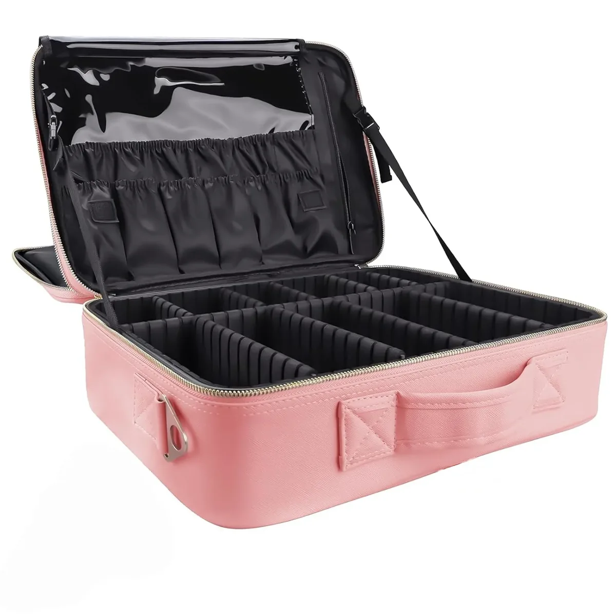 grande trousse de maquillage de voyage, organiseur de cosmétiques professionnel pour femmes, portable avec séparateurs ajustables et bandoulière