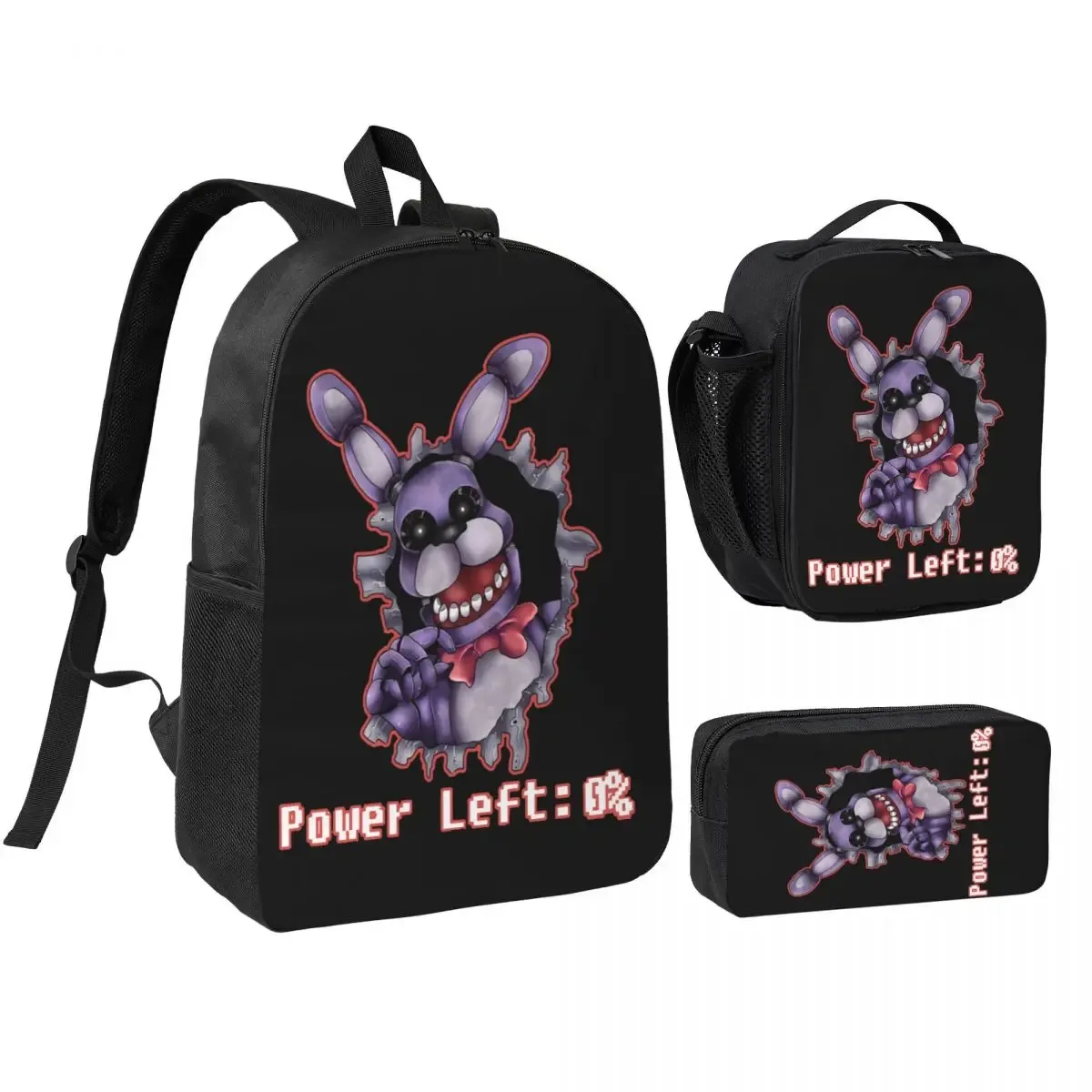 3pecs/ensemble glamrock fnaf sac à dos de jeu vidéo pour étudiant retour à l'école sacs en toile sac à déjeuner trousse à crayons