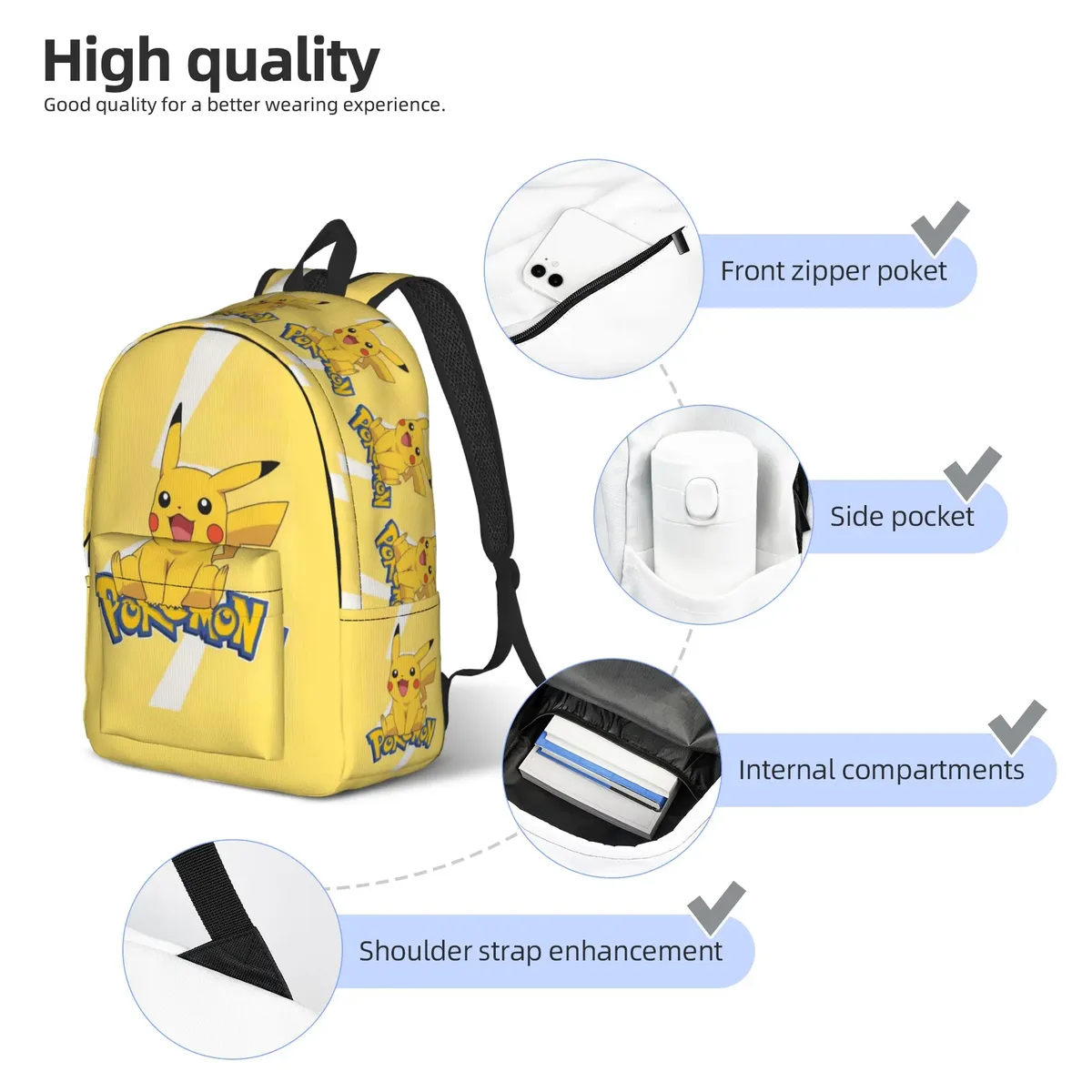 sac à dos pokémon tendance pikachu, mochilas kawaii, sac à dos de randonnée avec fermeture éclair
