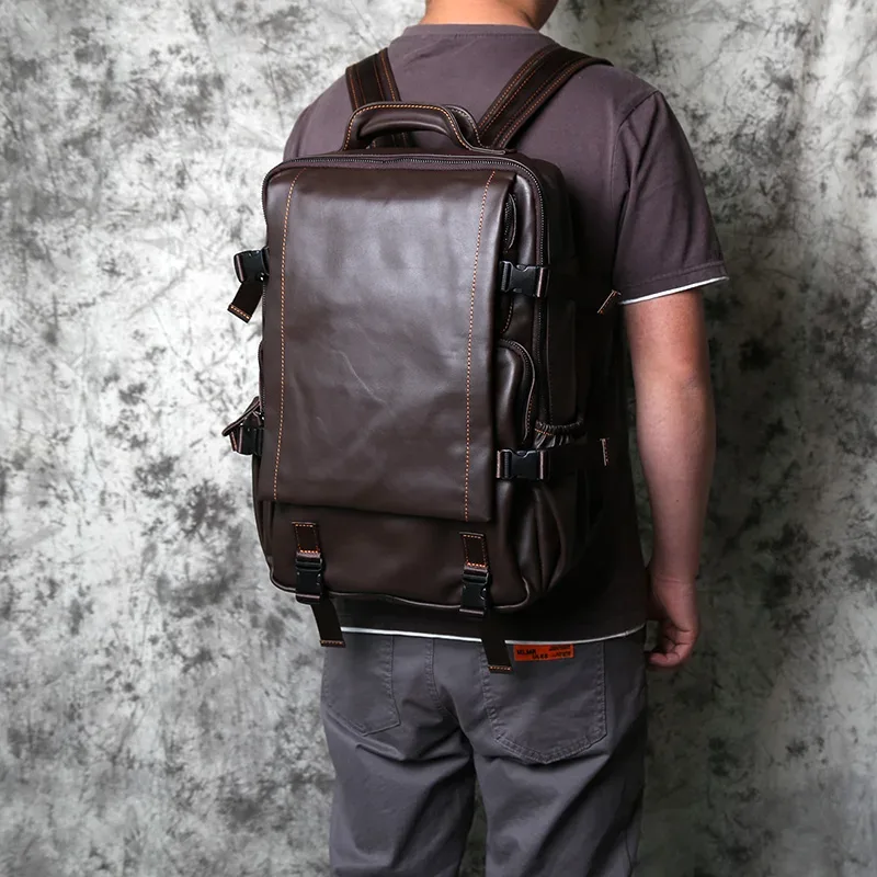 sac à dos en cuir pour hommes, couche supérieure en cuir, loisirs, business, voyage, grande capacité, ordinateur, cartable pour femmes, nzpj