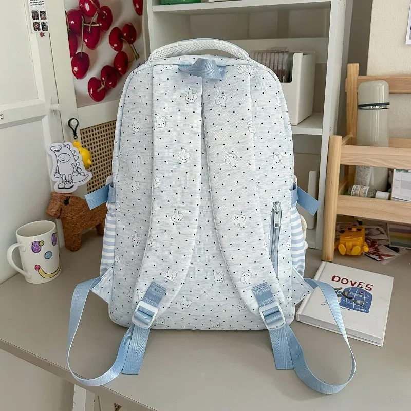 sac à dos rose à pois blancs pour adolescentes, léger et respirant, sac d'étudiant multi-poches, sac de transport imprimé dessin animé