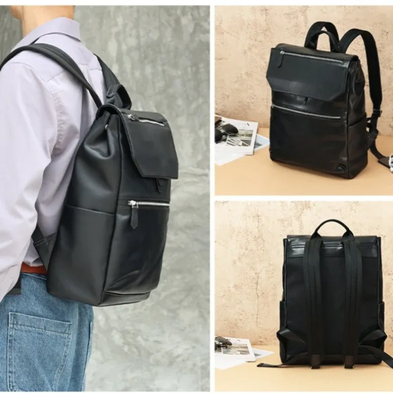 sac à dos en cuir véritable pour hommes, sac de voyage imperméable de grande capacité, pour les déplacements professionnels, le travail quotidien en plein air