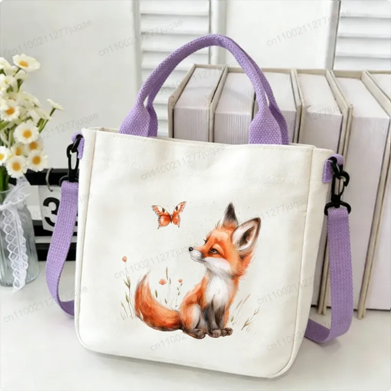 sac à bandoulière en toile motif renard kawaii - sac fourre-tout créatif fantaisie pour femme - sacs à main décontractés légers - sacs de shopping - cadeaux