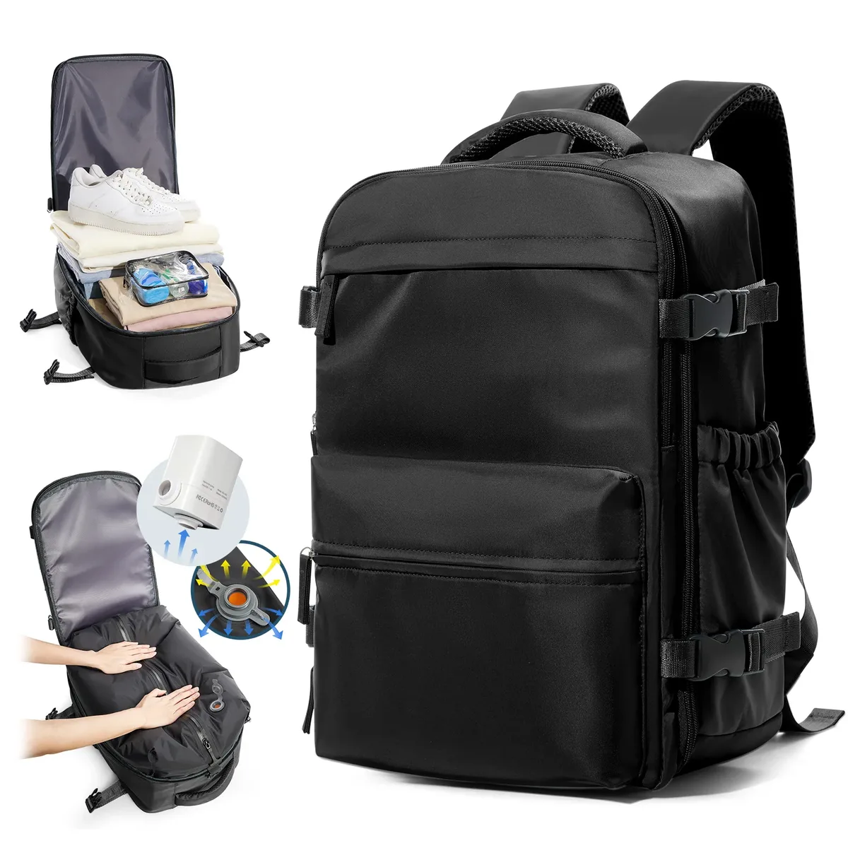 sac à dos de voyage sous vide pour hommes, sac à dos de grande capacité, sac à dos pour ordinateur portable, sac à dos extensible pour femmes et hommes, sac d'école