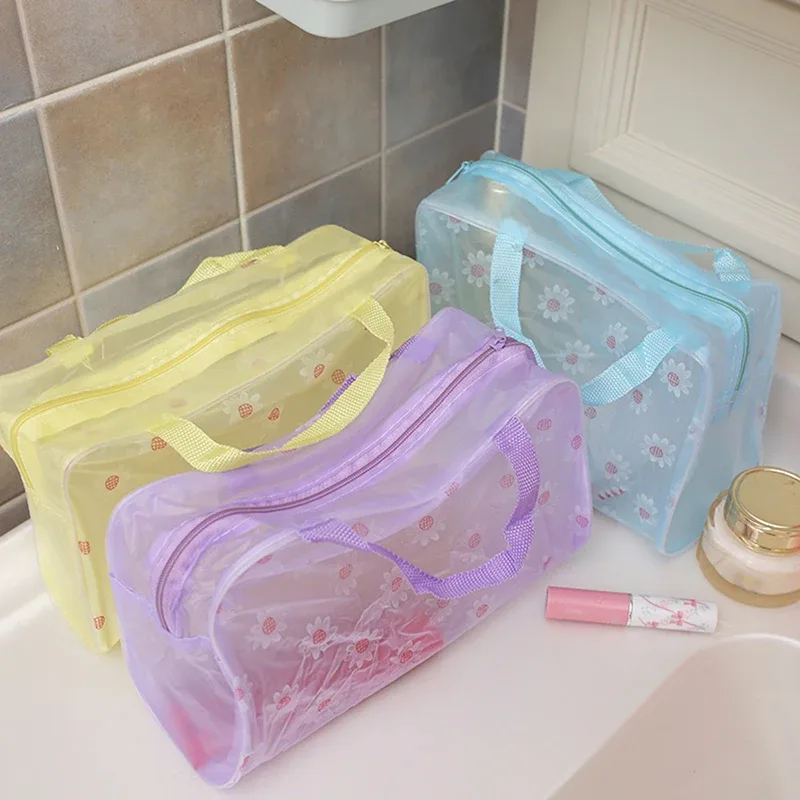 Trousse cosmétique transparente en PVC pour femme, trousse de maquillage transparente pour fille, étui de beauté étanche avec fermeture éclair, trousses de toilette de voyage, sac à main, 1 PC