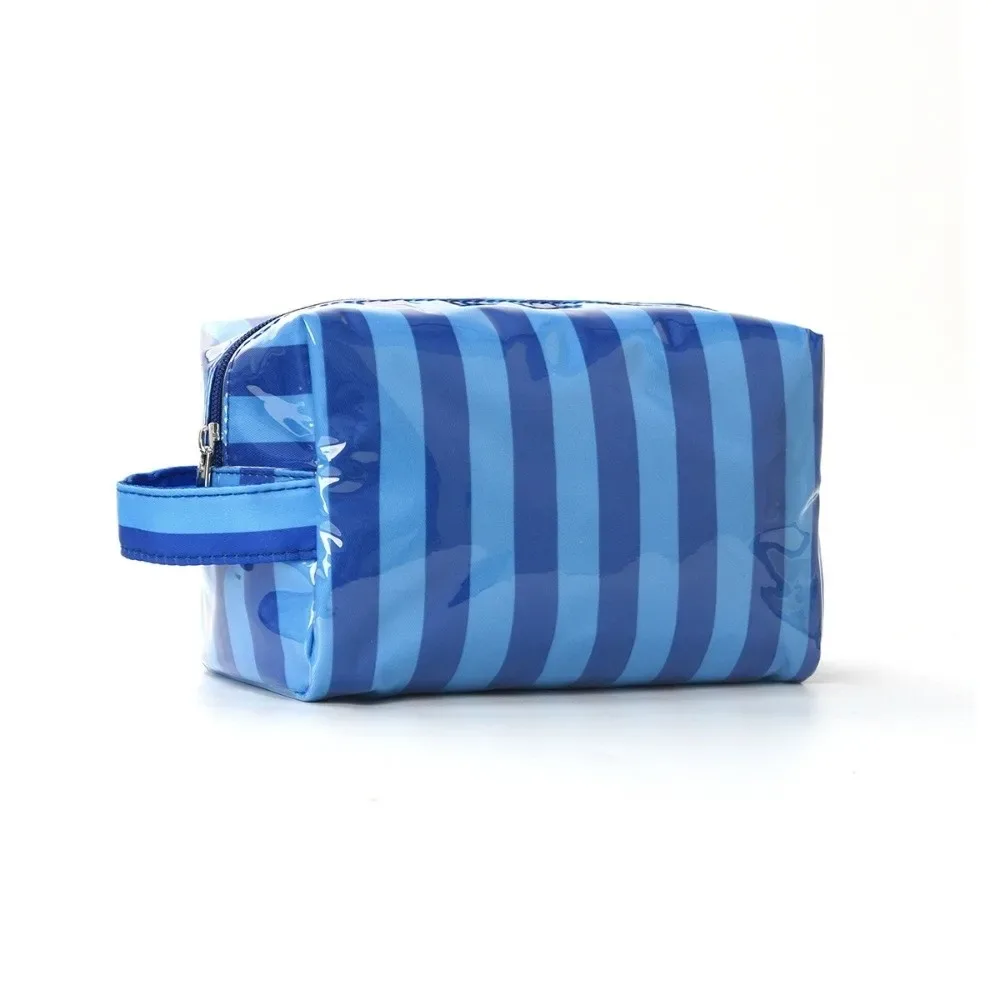 trousse de toilette imperméable rayée rose simple sac de rangement cosmétique de voyage portable grande capacité organisateur de maquillage en pvc