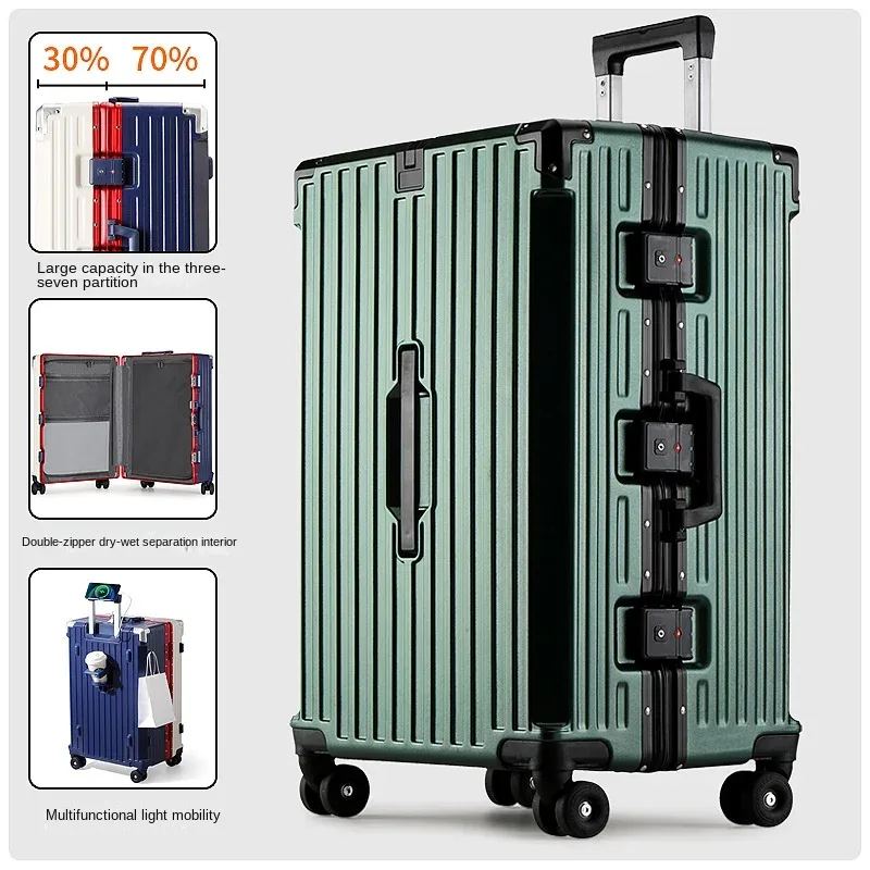 nouvelle valise à cadre en aluminium, capacité importante 3:7, avec serrure à combinaison, multifonctionnelle, à roulettes, pour bagage cabine