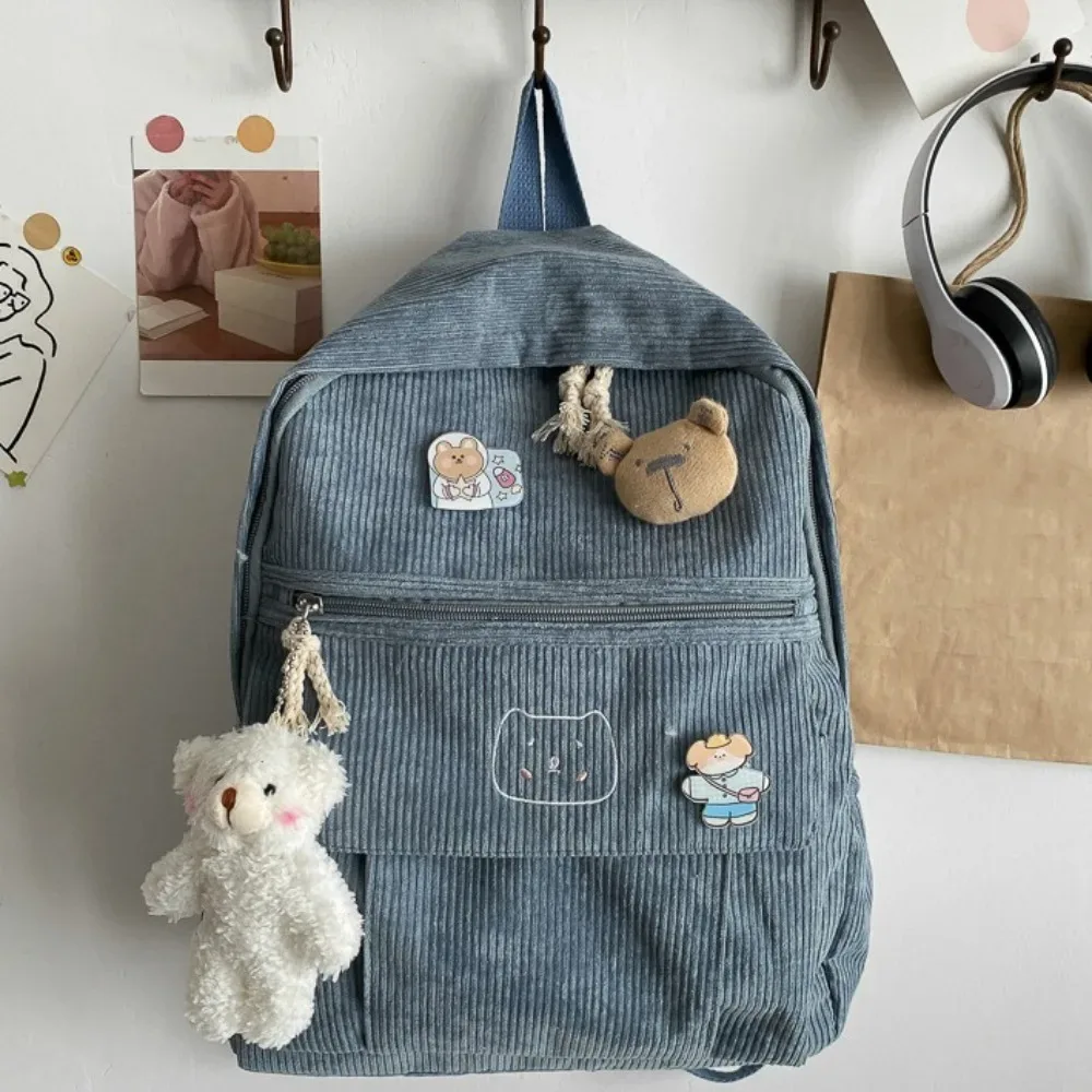mignon grande capacité femmes sac à dos couleur pure fermeture éclair école sac à dos velours côtelé sac à dos étudiants