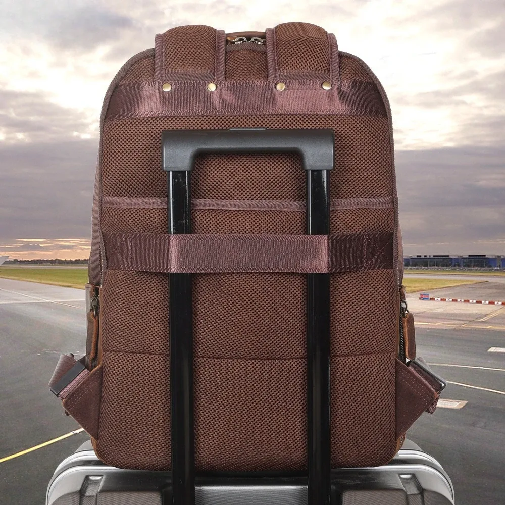 sac à dos pour ordinateur portable en cuir véritable pour hommes de 15,6 pouces, sac d'affaires en cuir de vache de qualité supérieure, sac à dos de voyage et de camping