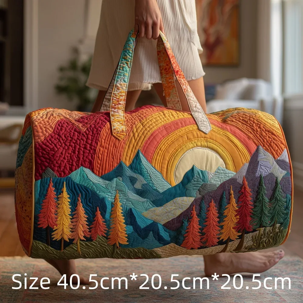 sac de voyage matelassé imprimé en 3d, fourre-tout de week-end, sac de sport, sac à main, motif cabane en montagne et forêt d'automne, paysage naturel vintage, pour femmes et hommes