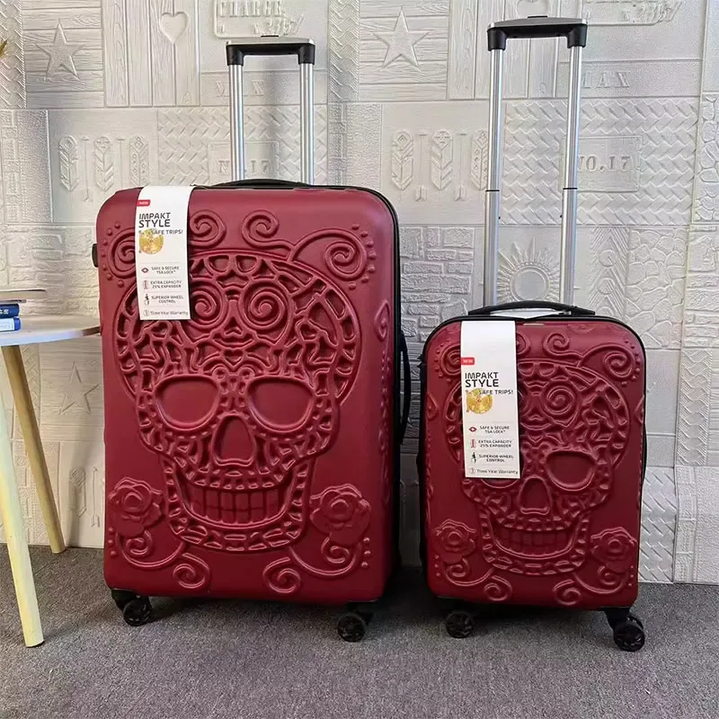 valise 3d crâne 20/24/28 pouces, nouvelle collection, bagage cabine à roulettes, lot de 3 valises, valise trolley avec serrure douanière tsa