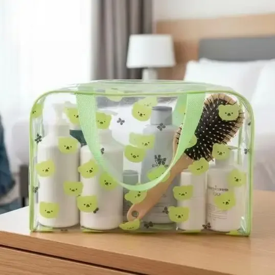 sac à cosmétiques imprimé en pvc, sac de rangement de cosmétiques portable, sac de voyage transparent de grande capacité, 1 pièce