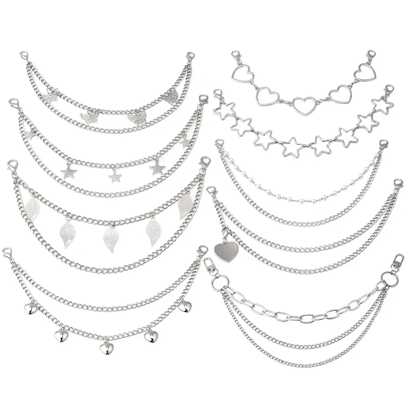 nouvelle sangle chaîne métallique multi-couches diy avec pendentifs papillon, cœur et étoile pour sac à bandoulière