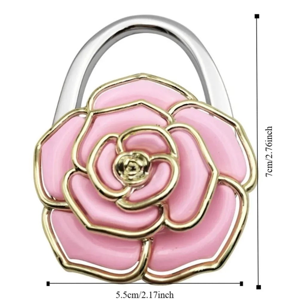 joli crochet pliable pour sac à main en forme de rose, support portable créatif pour porte-documents, support de table durable à bords dorés