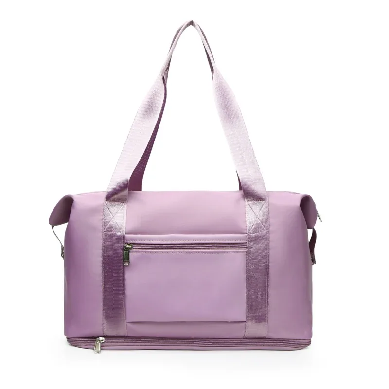 sac de voyage pliable à double compartiment et grande capacité, tendance ; sac de rangement pour bagages, sac à main multifonctionnel ; sac de maternité léger, portable et extensible ; sac de sport unisexe de couleur unie avec séparation pour articles secs et humides.