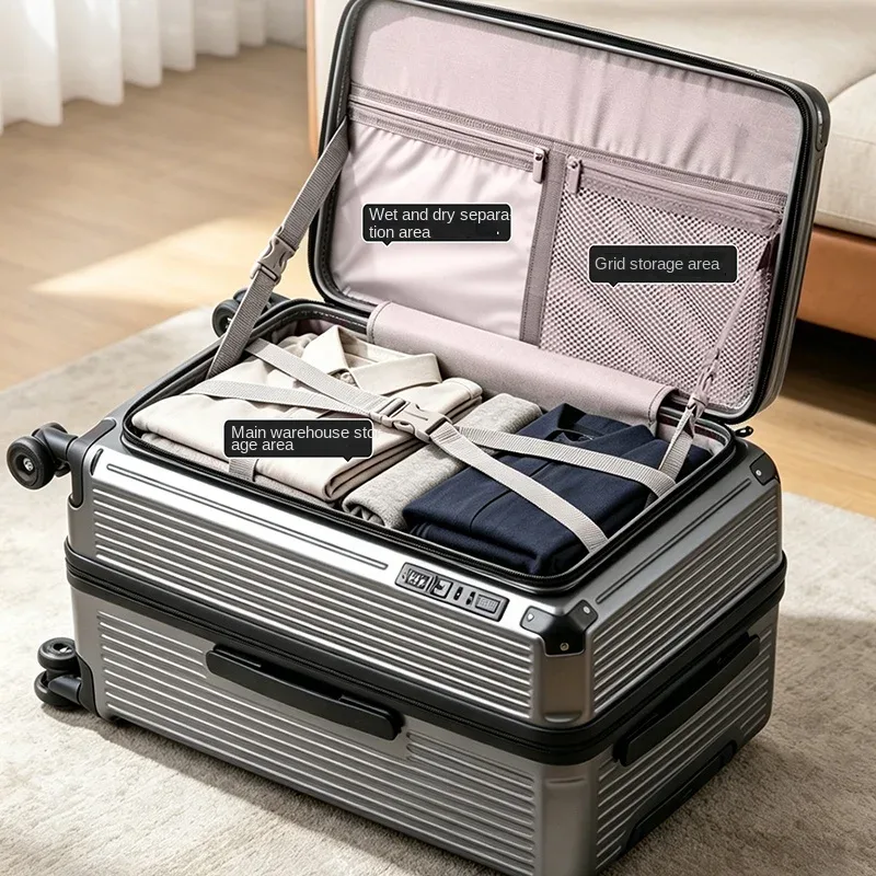 valise de voyage en pc anti-explosion avec fermeture éclair, 20-30 pouces, avec 5 roues auxiliaires, valise ca