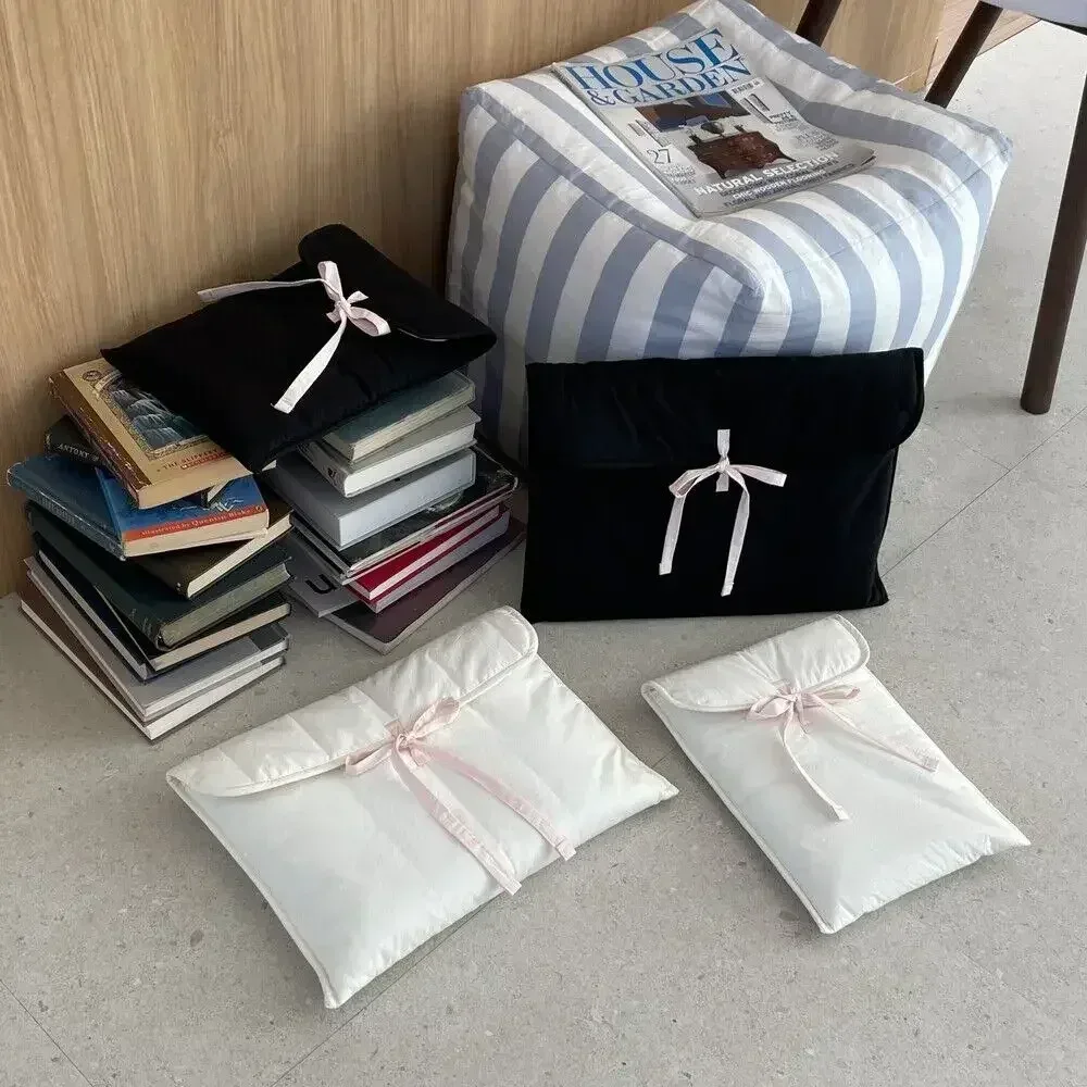 sac d'ordinateur coréen avec nœud papillon y2k, sac à main de rangement pour tablettes noires et roses pour femmes, pochette de rangement de cosmétiques de voyage douce