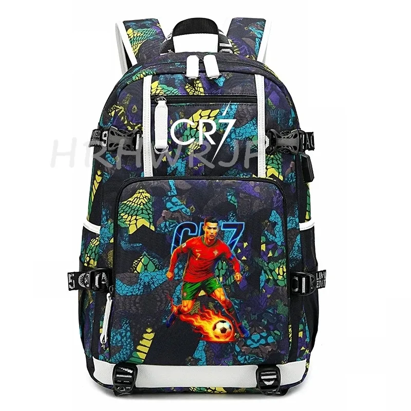 sac à dos camouflage cr7 pour ordinateur portable, sac à dos de randonnée, sacs d'école de 18 pouces, sacs d'école imperméables usb de grande capacité, sac à dos mochilas