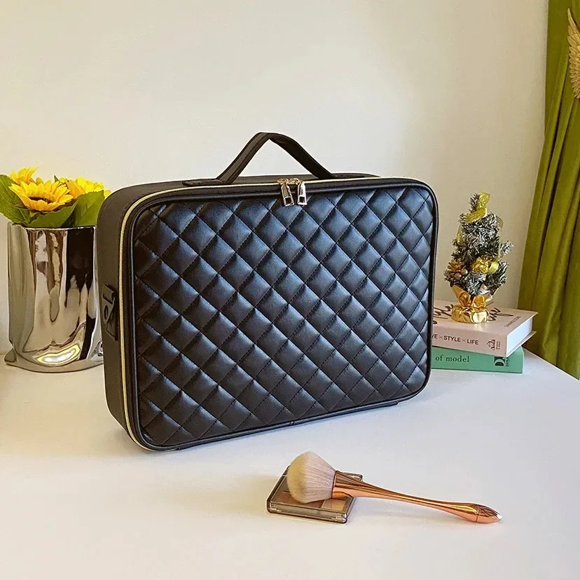sac de maquillage de beauté en cuir pu, nécessaire, étanche, nouvelle trousse de maquillage de grande capacité, sac à cosmétiques professionnel