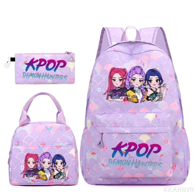 nouveau sac à dos kpop demon hunters huntr/x, 3 pièces, léger, respirant, grande capacité, pour l'école, les voyages, pour femmes, mochilas