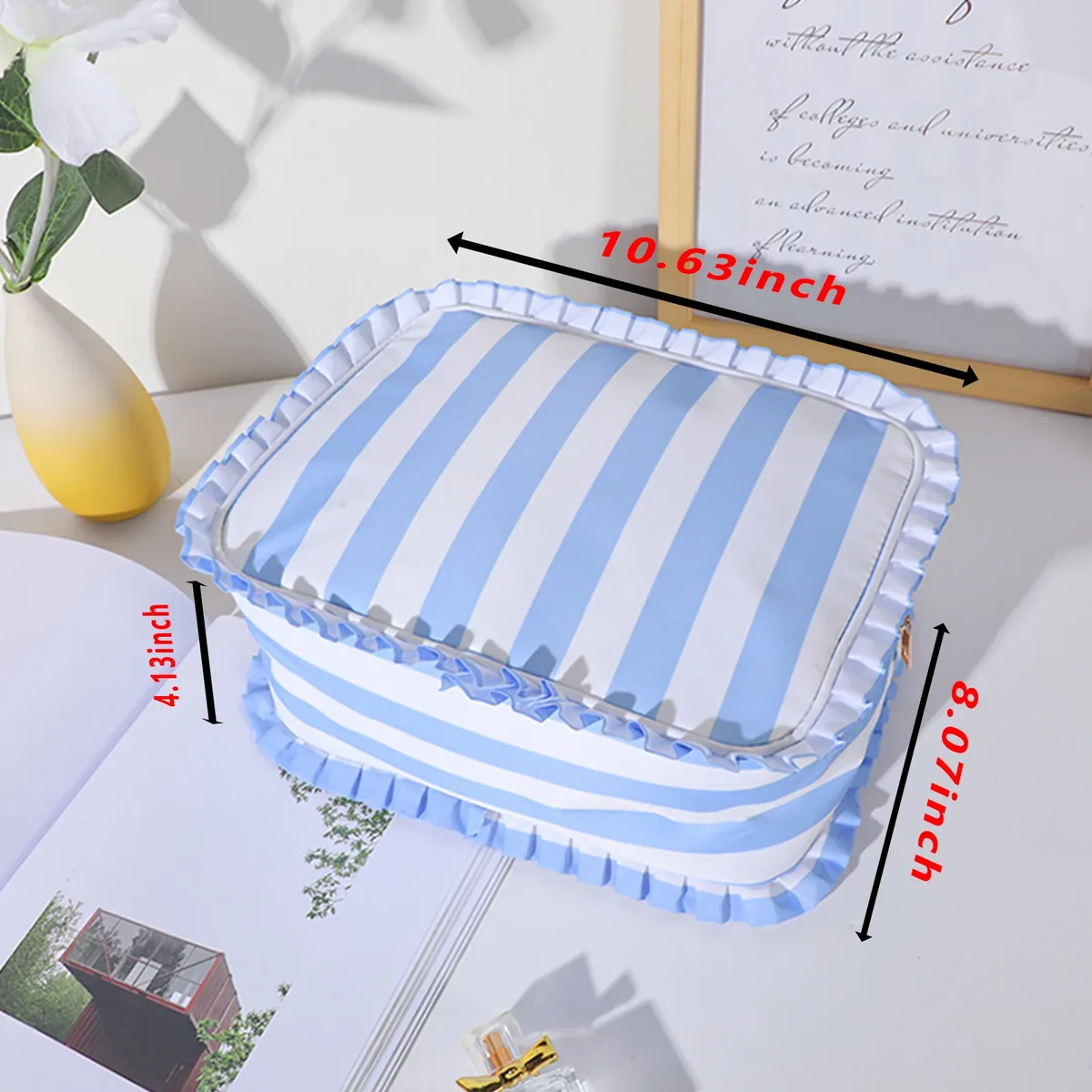 sac à cosmétiques à volants, pochette de voyage en nylon pour maquillage pour femmes et filles, grand organisateur de toilette multifonction, rangement à fermeture éclair étanche
