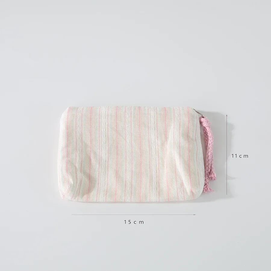 pochette cosmétique rayée rose pour femme, mini portefeuille mignon, pochette portable pour rouge à lèvres, écouteurs, clés, organiseur de maquillage de voyage