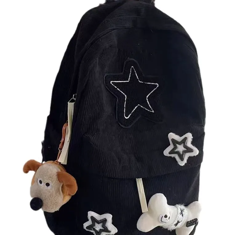 sac à dos d'école de grande capacité pour adolescentes y2k, sac à dos pour ordinateur portable à motif d'étoile pour filles, sac à dos en velours côtelé, sac à bandoulière à double sangle