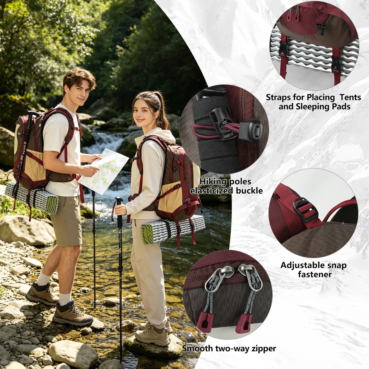 royal mountain sac à dos de randonnée et de loisirs 35l, compartiment à chaussures, multi-poches, sac banane, boucle de poitrine, tissu résistant à l'eau