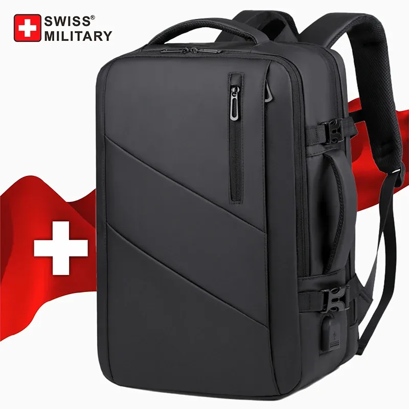 sac à dos de voyage militaire suisse pour hommes, 17 pouces, multi-poches, extensible, étanche, usb, pour l'éc