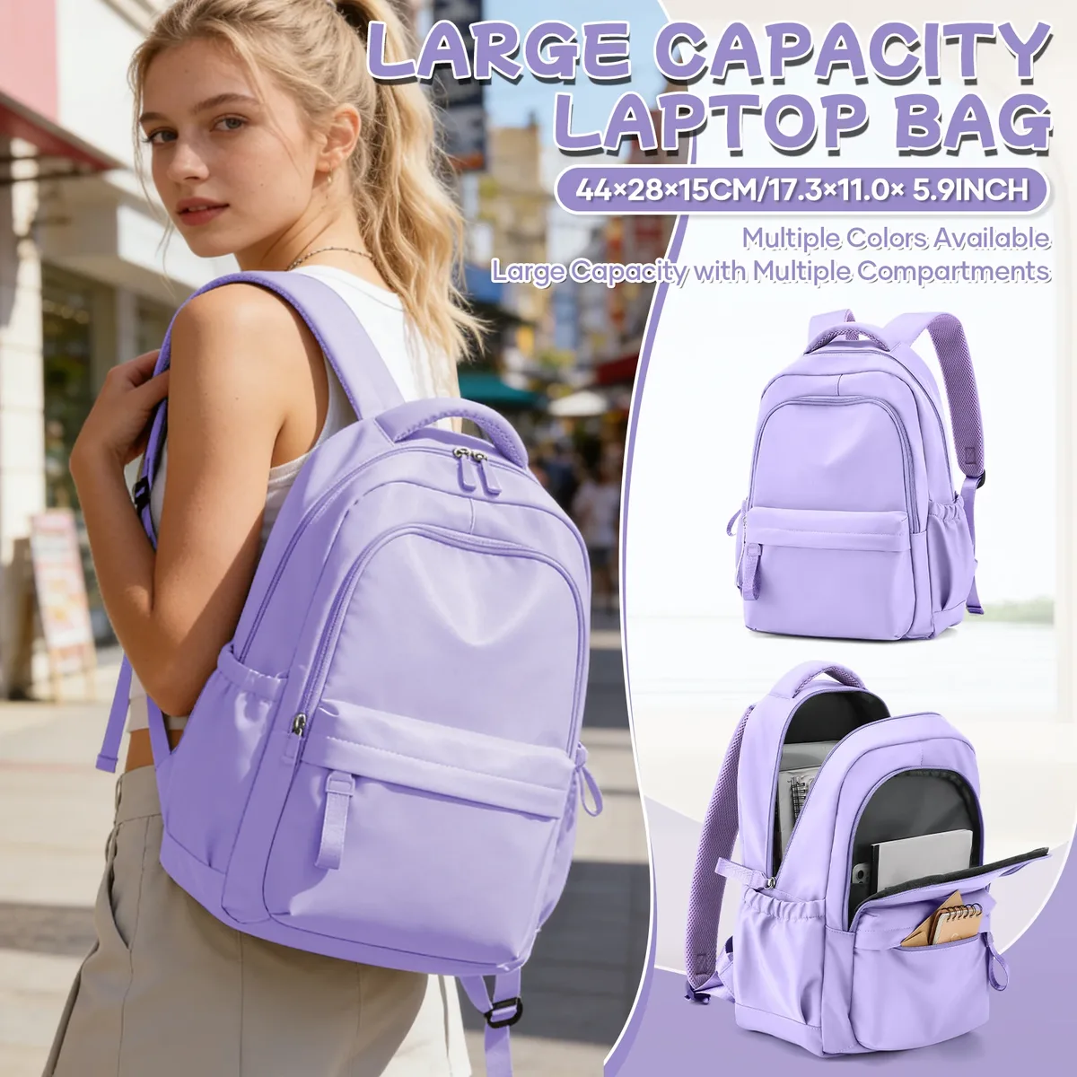 sac à dos scolaire pour adolescentes, sacs à livres décontractés imperméables, sac de jour de voyage léger, sac à dos universitaire basique pour ordinateur portable pour femme