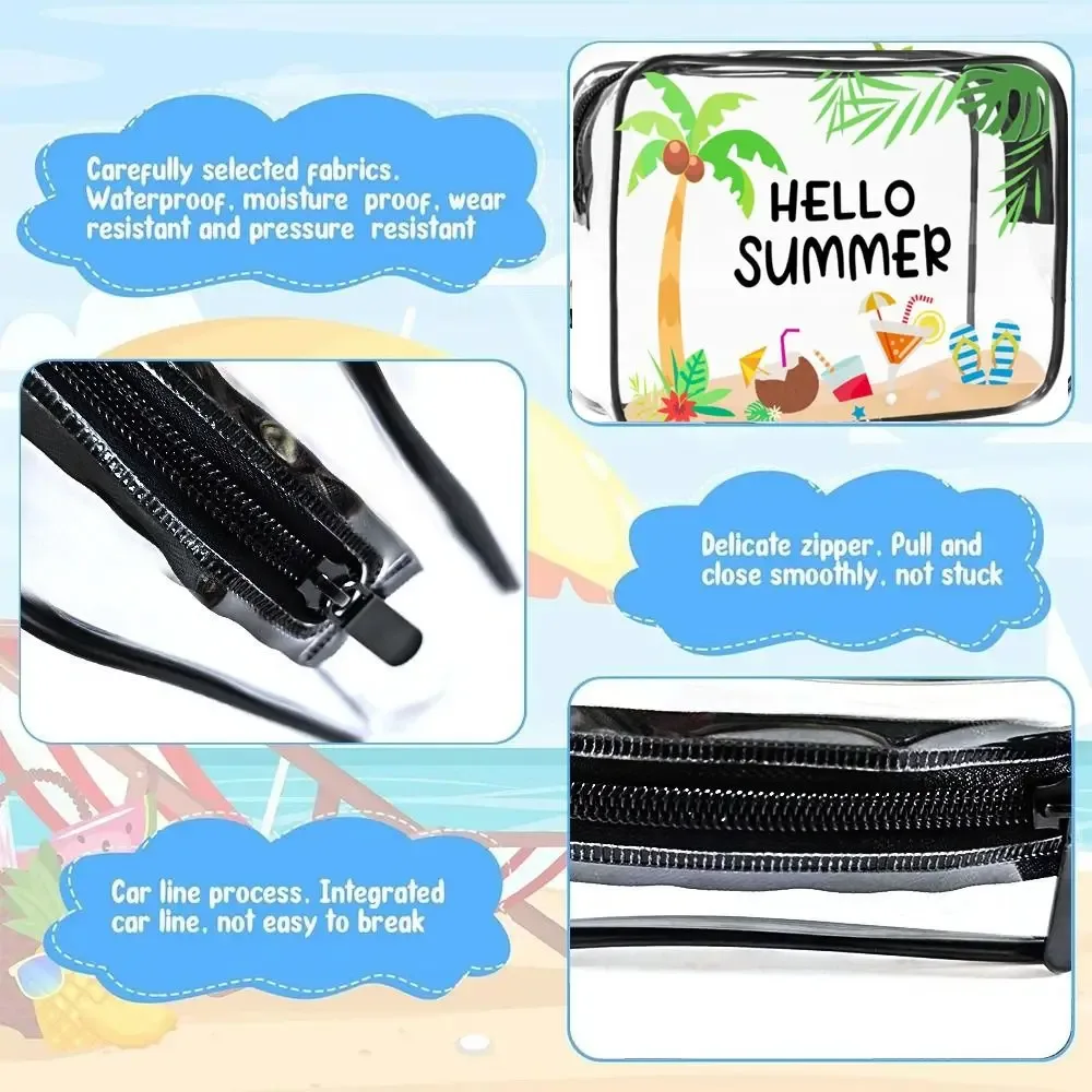 trousse de maquillage tendance de grande capacité, sac de rangement visible sur le thème de la plage, organisateur de voyage léger et portable pour femmes