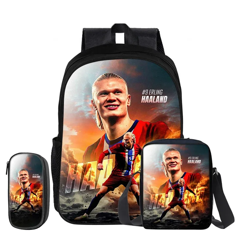 haaland – ensemble de 3 sacs à dos, sac à bandoulière, sacs à crayons, sac à livres, sac à dos de star du football, mochila, cartable de sport, cadeau pour enfants