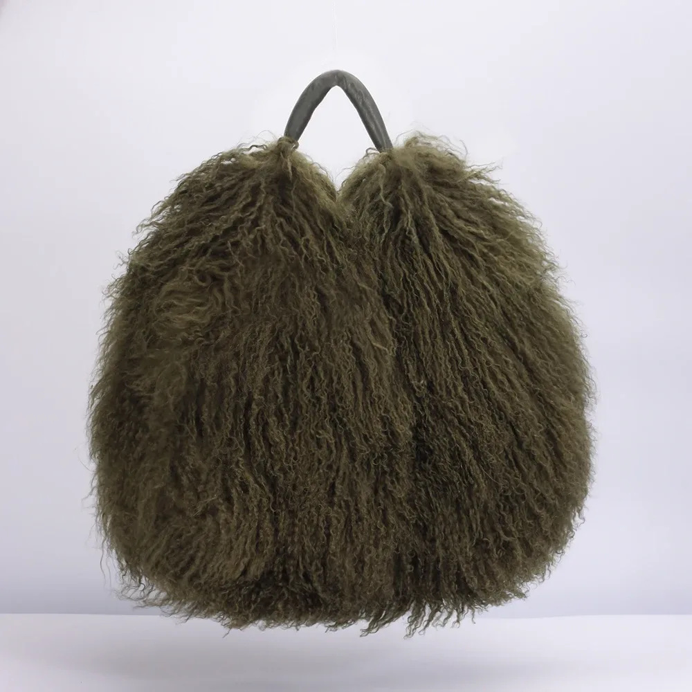sac à main de luxe en véritable fourrure d'agneau de mongolie, sac boston en cuir véritable doux et moelleux, sac à bandoulière pour femme, style hobo, sacs duveteux et moelleux