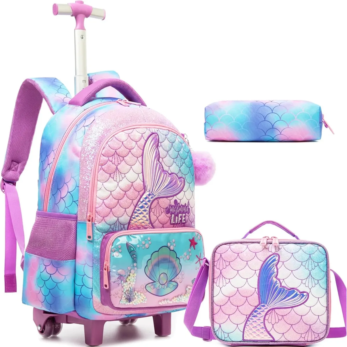 sac à dos roulant sirène mignon pour fille enfants valise de voyage avec roues étudiant primaire bagage à main